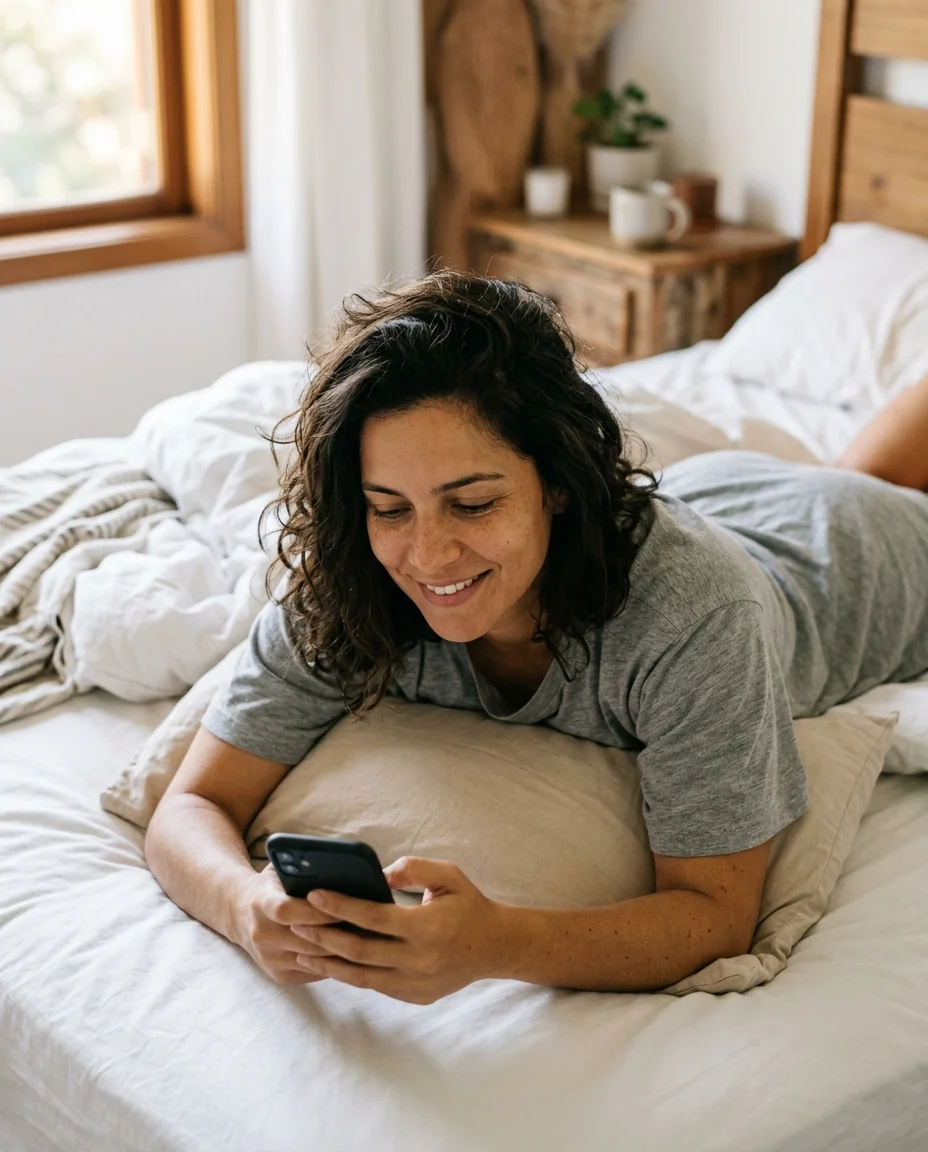Mulher acordando leve no domingo de manhã